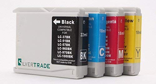 4x Compatible tinta cartuchos reemplazo for BROTHER LC1000 / LC970 (negro / cian / magenta / amarillo)