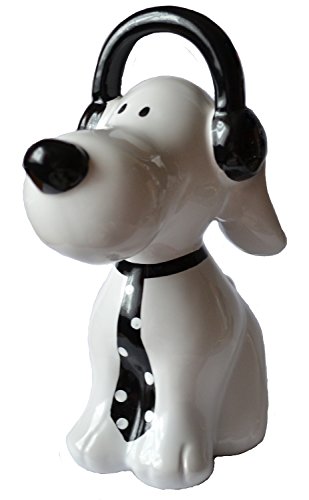 Preisvergleich Produktbild Unbekannt - Spardose - Hund mit Kopfhörer / Krawatte - weiss - Keramik