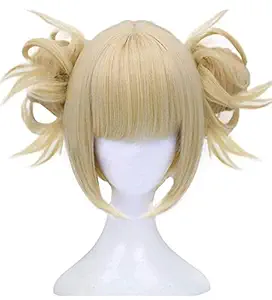 Anogol Short Wavy Synthetic Anime Cosplay Wigs with Fringe Bangs for Lonita Party (Blonde)