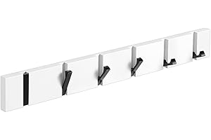 ANVODE Garderobenhaken Bambus, Kleiderhaken Wand Holz Faltbare Garderobenleiste mit 6 Haken für Jacken, Mäntel, Hüte, Schals, Handtaschen, Weiß