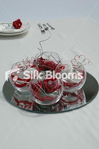 Four Fishbowl Table Arrangement - Red &amp; White Crystal Roses