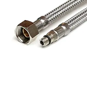 SCW Flexible Brass Nut 1/2 Inch 2 ft 304'' Stainless Steel Hot & Cold Water Supply Connection Pipe Only for Sink Tap,Faucet Mixer|Toilet |Bathroom| Two Pair Made in India