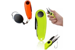 Penuspt Folding Fishing Scissors with Coiled Lanyard, Stainless Steel Shrimp Shape Scissor Line Clipper (Green + Orange, 2pcs)
