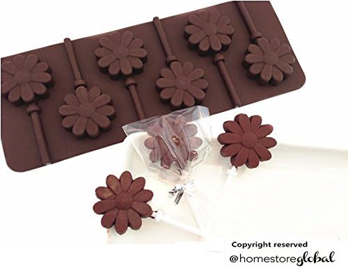 HomeStore Global, Christmas Holiday Gift lollipop Silicon Chocolate Mold - Flower Shape - Party Cake Cupcake Decoration - 24 Plastic sticks and plastic wraps included