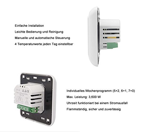 Digital Raumtemperaturregler Temperaturregler mit LCD Touchscreen Fußbodenheizung Heizung inkl. Bedienungsanleitung in deutsch und englisch (weiß) - 4