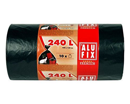 10 Stk. ALUFIX Müllsäcke extra Stark 240 L, HDPE 100x125 cm 35my, schwarz
