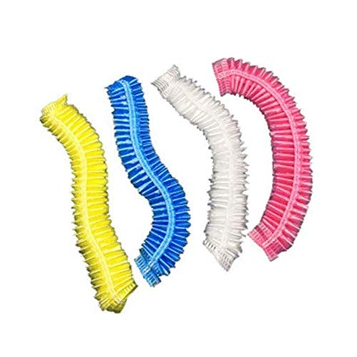 200 pezzi Cuffie da doccia monouso Cuffia da bagno elastica in plastica per uso domestico Forniture spa e parrucchieri per hotel Cuffie da bagno per doccia elastiche per capelli (44 cm, Trasparente)