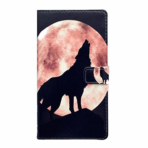 Sony Xperia M5 Hülle Handytasche, MUTOUREN 2 in 1 Zubehör für Sony Xperia M5 Slim PU Tasche Klapp Flip Folding Magnetisch PU Leder Flip Cover Tasche mit Kartensteckplatz Brieftasche Hinterschale Kartenschlitz + Metall Stift Stylus – Wolf - 2