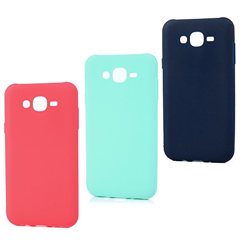 Lanveni Samsung Galaxy J5 2015 Hülle × 3, Handyhülle Samsung Galaxy J5 2015 TPU Schutzhülle TPU Bumper Weiche Silikon Case mit Einfarbig Design (Mintgrün + Rot + Dunkelblau)