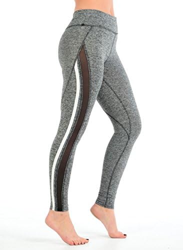 New Ladies Elegant Mesh Panel Side Stripe Gym Workout Casual women Leggings (Grey, S/M : 8/10)
