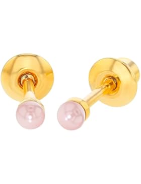 In Season Jewelry Baby - Schraubverschluss Ohrringe 18k Vergoldet Rosa Simulierte Perle 2mm
