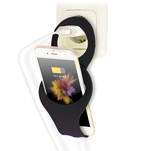 Bralexx Universal Steckdosen-Halterung Ladehalterung Handyhalterung fÃ¼r verschiedene Smartphones (schwarz)