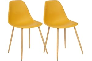 UNIVERSDECOR - Lot De 2 chaises Style scandinave Ava Pieds métal Imitation chêne Atmosphera (2, Ocre)