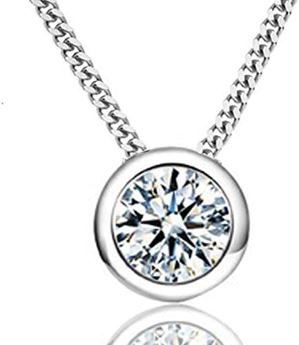 findout ladies sterling silver single 10mm Cubic Zirconia pendant necklace .for women girls.(45)