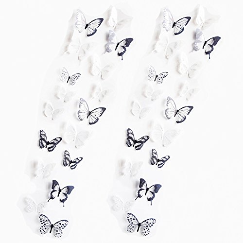 ElecMotive 3D Wandaufkleber Schmetterlinge im 3D-Style, 36-Stück, Wanddekoration mit Klebepunkten zur Fixierung (A)