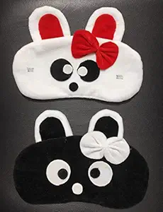 JUZZII Velvet Cute Baby Doll Sleeping Eye Shade Mask for Women Girls Kids Boys - White - Black) Model-No.55-50