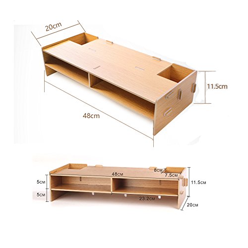 AZLife Holz Monitor Ständer DIY Verbindung Bildschirmerhöher Schreibtischregal für Laptops, Drucker oder Monitor, iMac, LCD TV Geräte,Schreibtisch Organizer mit Zusätzlicher Stauraum - 3