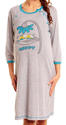 Happy Mama. Women's Maternity Nursing Nightdress Breastfeeding Nightshirt. 365p (Turquoise, 18)