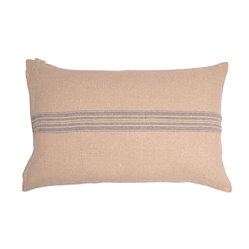 Vaitkute 115016 2-er Pack Kissenhüllen "Jara" 40 x 60 cm, 100% Leinen, mit Reißverschluss, 60 Celsius waschbar, 350 g/m2, natur / Streifen blau, gewaschen
