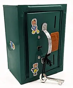 Mikha Piggy Bank Steel Locker, Gullak, Coin Box, Tijori for Kids 2 Compartments Money Saving Collecting ATM, Home Decor Showpiece Cute with 2 Keys, Multicolor, Small Size (15 x 11 cms)?