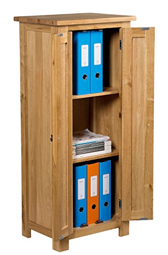 Waverly Oak 2 Door Narrow Storage Cabinet with Adjustable Shelving in Light Oak Finish | Solid Wooden Filing Cabinet | Shoe Organiser