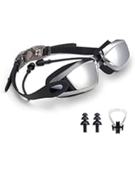 Gafas de natación, gafas de natación Cobiz con tapones para los oídos, Clip de nariz y funda protectora, lente antiniebla cómodo para mujeres, hombres adultos, jóvenes y niños.