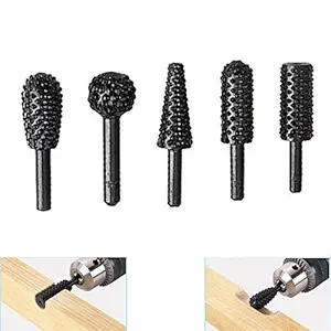 UNIVERSAL BUYER 5Pcs/Set High Speed Steel Burr Drill Bit Set Wood Carving Rasps for Dremel Shank Burs Tools Cutting Tool Black