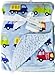 Baby Blanket Soft Colourful Mink Sherpa Lining Printed Design 0months+ 30° Wash - Blue Cars