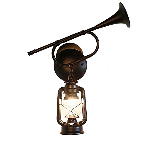 Preisvergleich Produktbild DLINMEI E27 Kreative Persönlichkeit Schmiedeeisen Trompete Wandleuchte Antike Klassische Laterne Kerosin Lampe Glas Wandleuchte