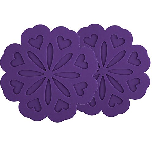 Pfirsich Silikon-Topflappen Topfuntersetzer, Glasöffner Löffelablage und Küchenuntersetzer (Set mit 2 Stück), rutschfest, flexibel, robust, hitzebeständig, spülmaschinenfest violett