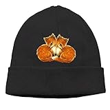 Momen's Woodland Nursery Baby Twin Foxes Casual Style Skiing Black Beanies Watch Cap