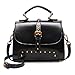 Produktbild Messenger Vintage Schulter Handtaschen Aus Echtem Leder Sling Bag Niet Square Totes Cross Body Schultertasche Small Top Griff Geldbörse Für Frauen,Black-22 * 8 * 17CM