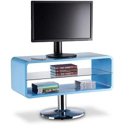 Relaxdays 10021918_45 TV Meuble télé HiFi Vintage Design rétro 60s 70s Plateau Verre 2 Niveaux Pied HxlxP: 52 x 81 x 40 cm, Bleu, Bois Dense, 40 x 81 x 52 cm