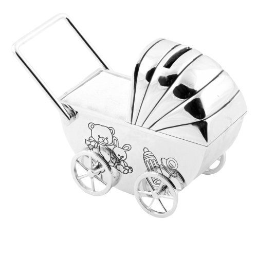 Christening Gifts. Silverplated Teddy Pram Money Box
