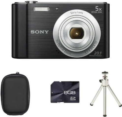 Sony DSCW800 Digital Camera - Black + Case + 8GB Card + Tripod (20.1MP, 5x Optical Zoom) 2.7 inch LCD