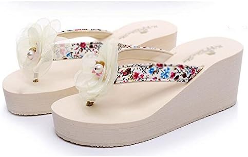 XIAOLIN Slipper Female Summer Wear Thick Beach Sand Slope With Flip Flops Fashion Flowers Cool Slippers Slip Sandals High Heel Sandals Color / size optional ( Color : 01 , Size : EU39/UK6.5/CN40 )