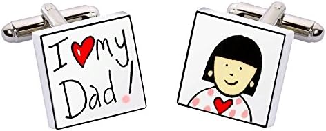 I Love My Dad Cufflinks (Asian Girl) - for birthday, Father's day