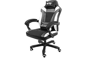 NATEC FURY NFF-1710 Avenger M+ -Silla Gaming, Diseño Ergonomico, Función Balanceo, Almohada Lumbar, hasta 150 Kg, Elevador a Gas Clase 3, Cuero, Blanco Negro