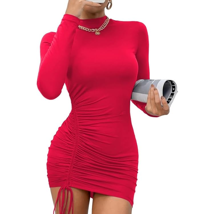 Wenrine Damesjurk, sexy, schoudervrij, partyjurk, lange mouwen, mini-jurk, ruches, bodycon, bruiloftsgast, cocktailjurk, wit, S
