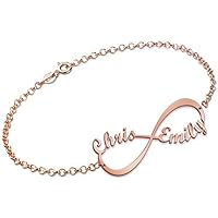 Bracelet Infini avec 2 prénoms en Plaqué Or Rose, Personnalisation Gratuite avec 2 Noms de votre choix