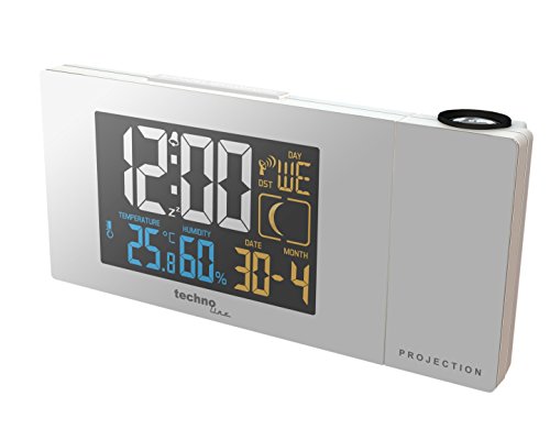 Technoline WT 537 Projektionswecker WT537 Funkwecker mit Projektion, sowie Temperatur – und Luftfeuchteanzeige, weiß, 16.5 x 5.6 x 7.5 cm - 5