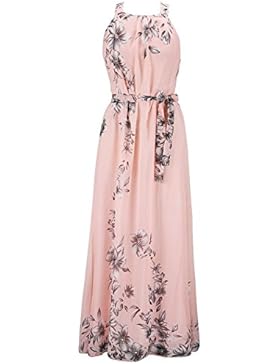 Damen Sommerkleider Lang Chiffon Blumen Kleider Elegante Maxikleid Ärmellose Strandkleid