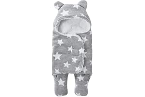 FAKEFACE Unisexe Gigoteuse d'emmaillotage Epais avec Capuche Nid d'ange en Velours Corail Hiver Automne Chaud Sac de Couchage Nouveau-né Pieds Séparé Chancelière/Turbulette pour Bébé Garçon Fille 65 * 75CM