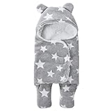 Unisexe Gigoteuse d'emmaillotage Epais avec Capuche Nid d'ange en Velours Corail Hiver Automne Chaud Sac de Couchage Nouveau-né Pieds Séparé Chancelière/Turbulette pour Bébé Garçon Fille 65*75CM