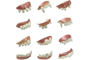 ANNCHILIO 12 Pieces Halloween Vampire Teeth - Funny Bob Teeth, Knotty Fake Teeth for Masquerade Prosthesis Teeth for Party Styling and Cosplay, 12 Random