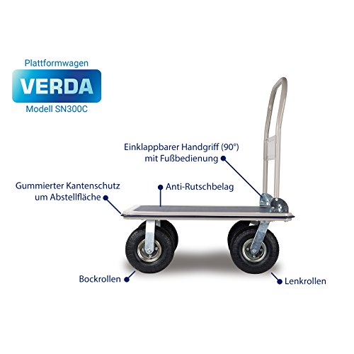 Plattformwagen 300 kg luftbereift Transportwagen Handwagen Transportkarre SN300C - 2