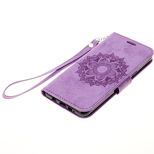 Funda Piel con Tapa para Samsung Galaxy A5  2016  A510  Personalizada Flip Completa Case de Cuero Billetera para Samsung Galaxy A5  2016  A510  TOCASO Wallet Ultra Slim Cartera Carcasa Hermosa Mandala Flor en Relieve Cover  Fina con Ranura Para Tarjeta Bumper Antigolpes Anti Shock Antipolvo Protectora Cuero con Correa de Mano Card Holder Stand Funci  n Trasero Dura Caso para Chica Friends Estilo Libro Soporte Plegable y Cierre Magn  tico -Purpura   1x Negro Stylus Pen