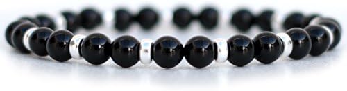 ™ Black Onyx & Sterling Silver Bracelet Grade-A Semi-Precious Gemstone Beads