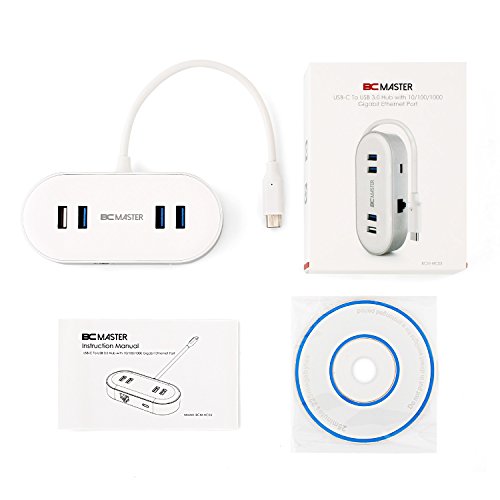 BC Master USB-C Hub mit Ethernet und Stromversorgung, mit 3 USB 3.0 Anschlüsse Datenübertragung und 1 USB Ladeport, 1Gigabit Ethernet LAN Netzwerk Adapter,und 1 USB-C Ladeanschluss, Für neu MacBook 2016 and ChromeBook Pixel - 8