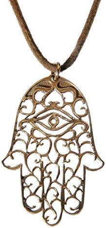 From War to Peace Women's Hamsa Peace Bronze Pendant Necklace On Adjustable Natural Fiber Cord